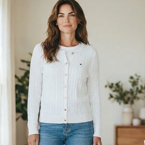 Tommy Hilfiger Women's Cream Cable Knit Cardigan